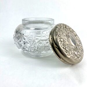 Antique Cut Glass Dresser/Vanity Jar with Lid Art Nouveau Repousse